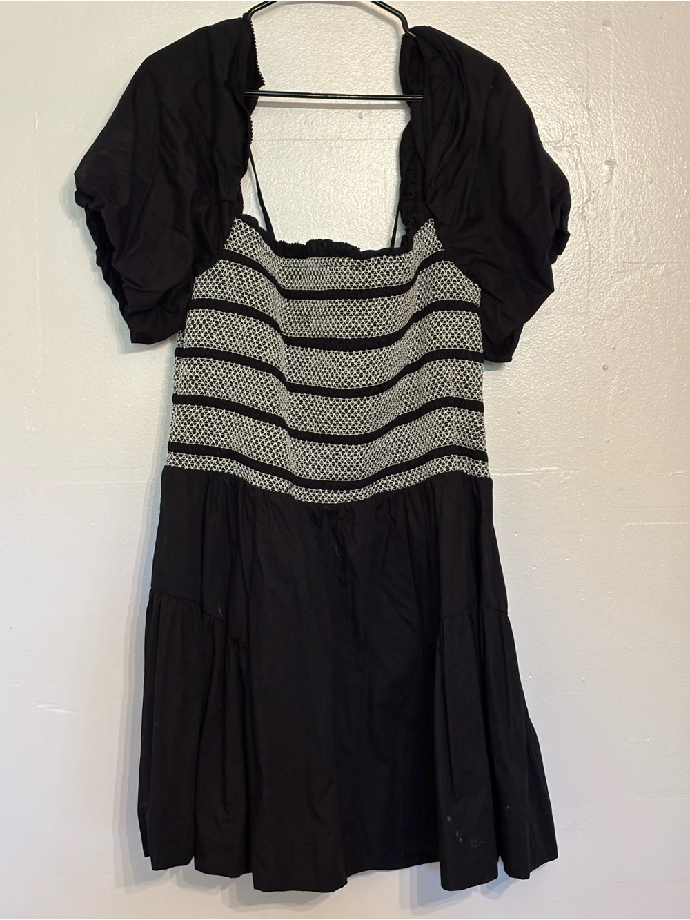 Anthropologie Black & White Striped Smocked Bust Tunic with Bolero Sleeve